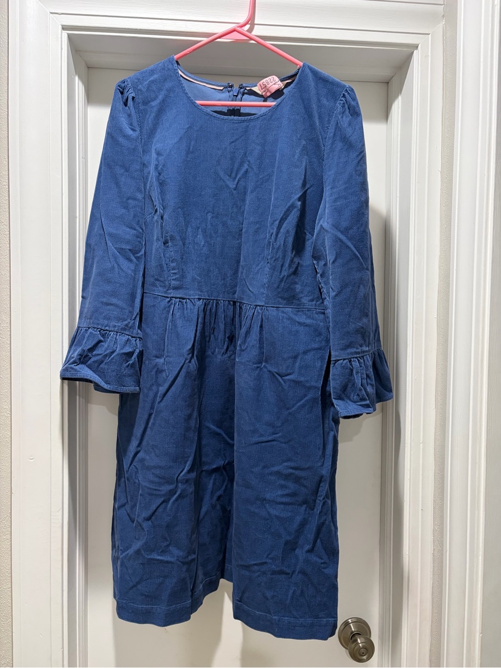 BODEN Blue Corduroy Ruffle-Sleeve Dress